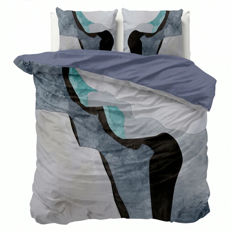 Dekbedovertrek Percale Katoen - Abstract Marble - Blauw