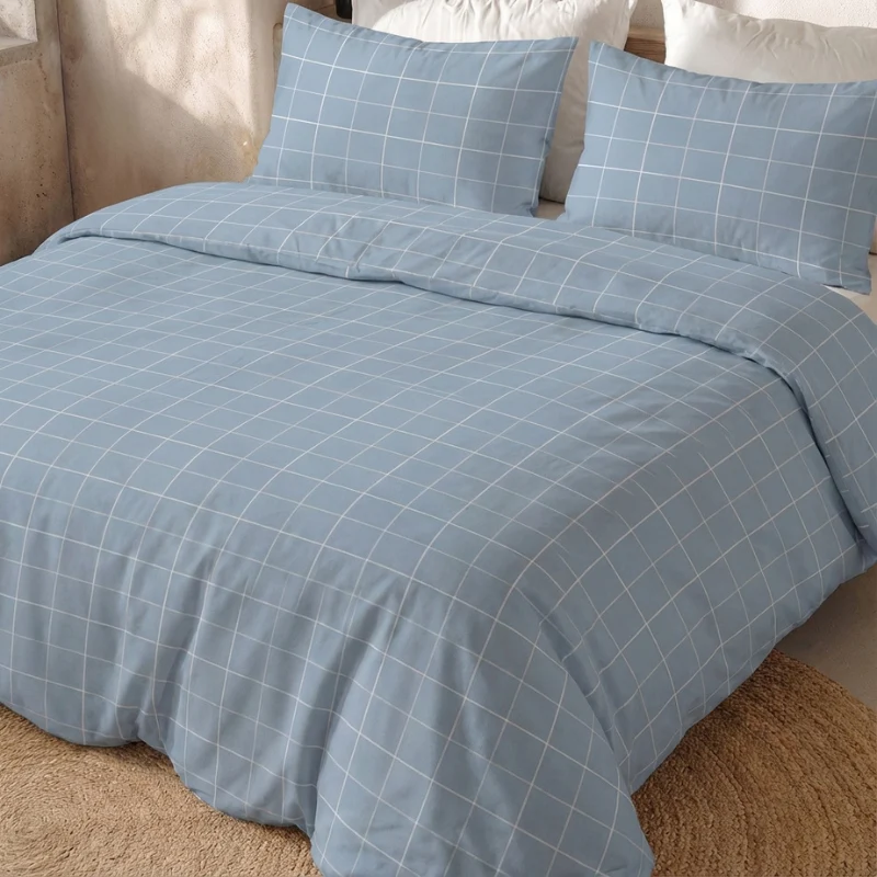 Dekbedovertrek Percale Katoen - Squared Blauw - Image 3