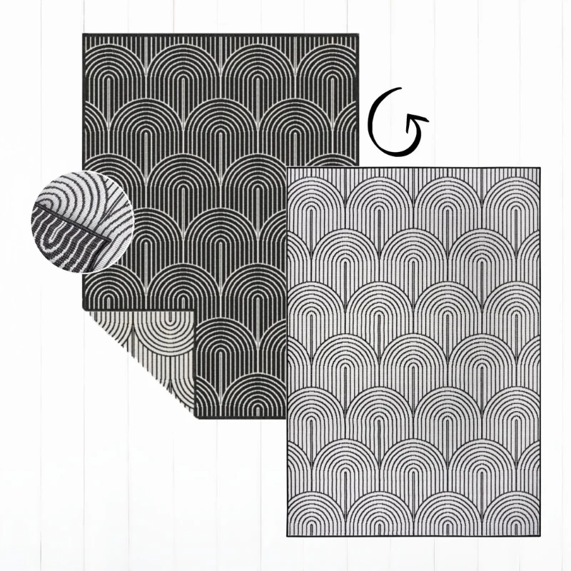 Dubbelzijdig Buitenkleed Flatweave - Zwart - Image 5