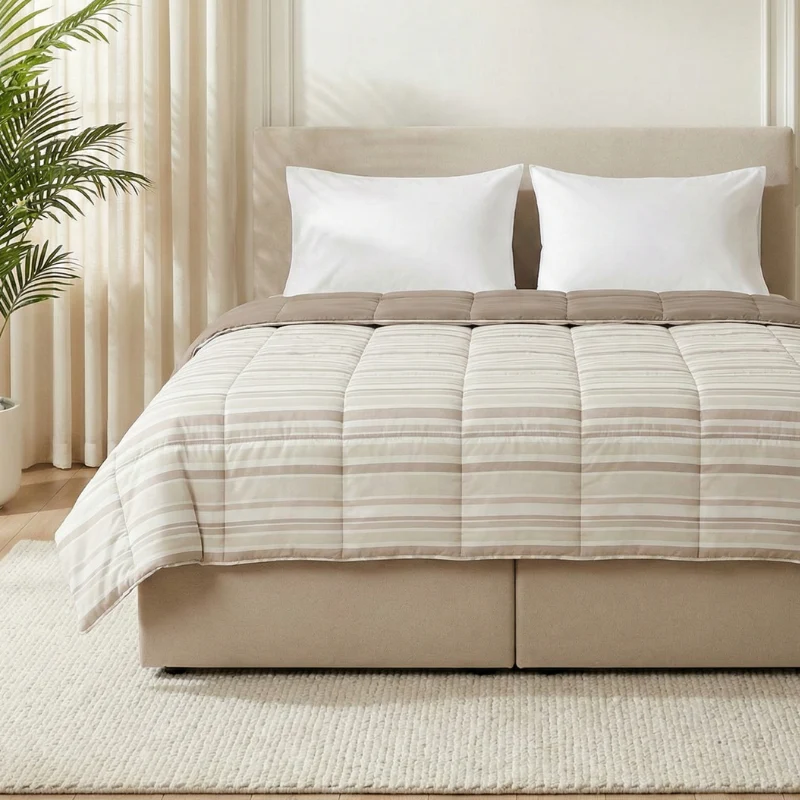 Easy Dekbed Zonder Overtrek - Horizontal Lines - Beige - Image 2