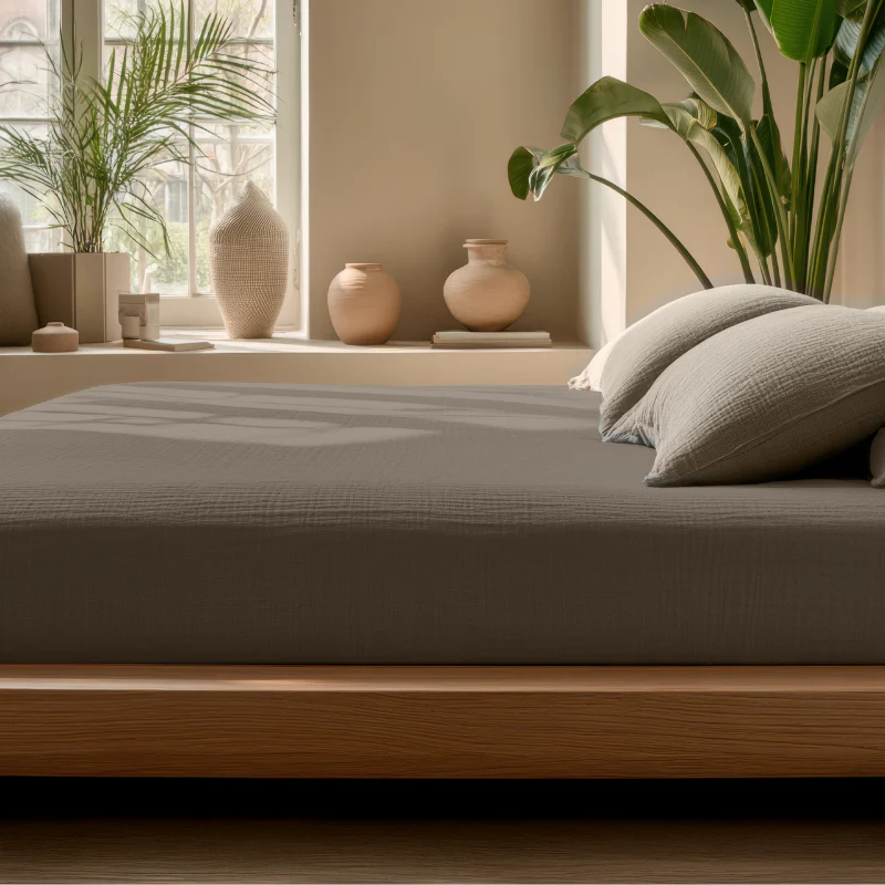 Hoeslaken Katoen Mousseline - Taupe - Image 7