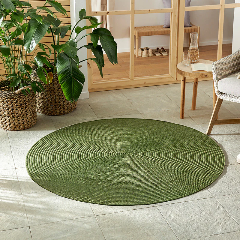 Jute Buitenkleed Braids Rond - Groen