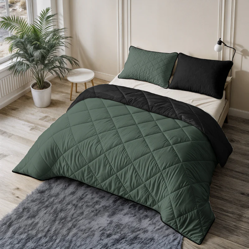 Lazy Dekbed Zonder Overtrek - Double Face - Groen/Zwart - Image 10