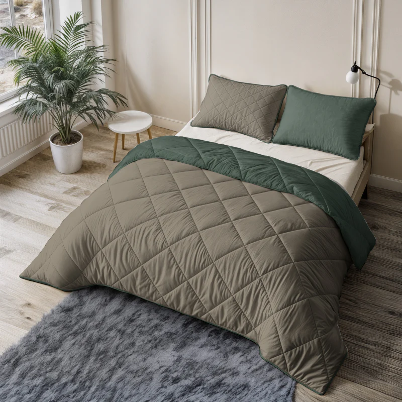 Lazy Dekbed Zonder Overtrek - Double Face - Taupe/Groen - Image 10