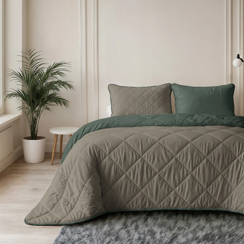 Lazy Dekbed Zonder Overtrek - Double Face - Taupe/Groen - Image 2