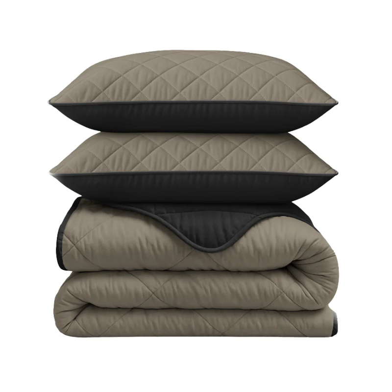 Lazy Dekbed Zonder Overtrek - Double Face - Taupe/Zwart