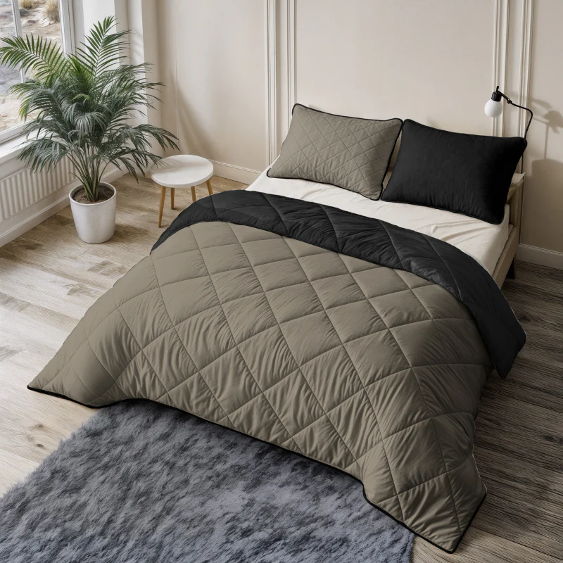 Lazy Dekbed Zonder Overtrek - Double Face - Taupe/Zwart - Image 10