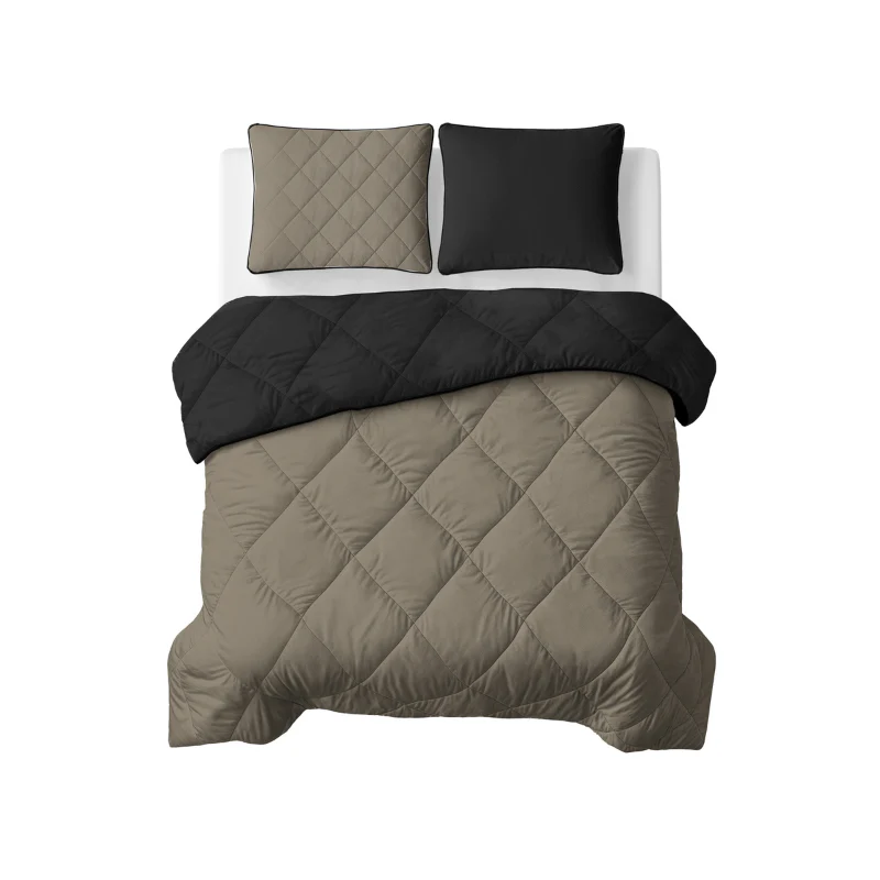 Lazy Dekbed Zonder Overtrek - Double Face - Taupe/Zwart - Image 7