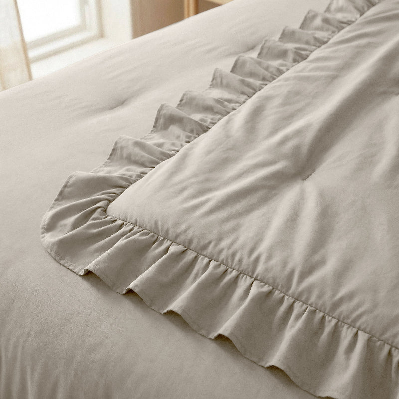 Lazy Dekbed Zonder Overtrek Ruffles - Taupe/Grijs - Image 5