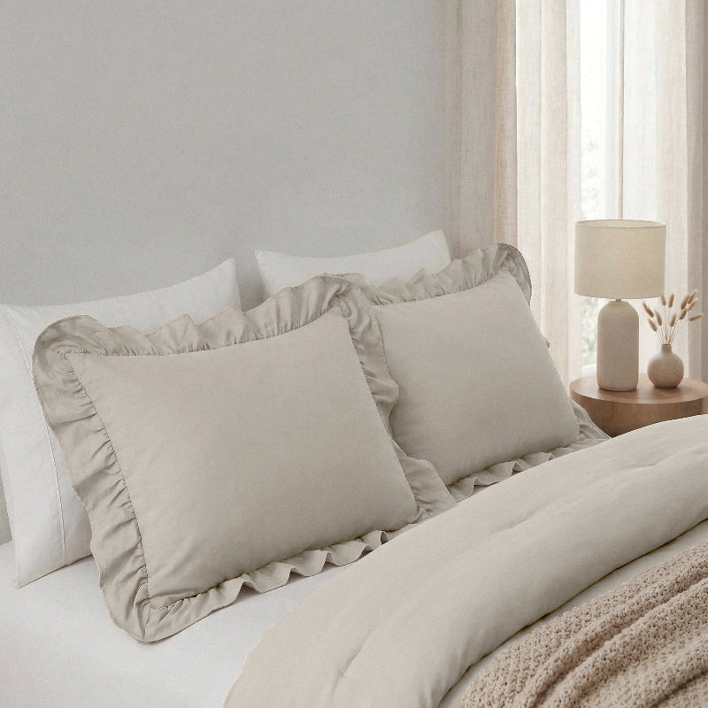 Lazy Dekbed Zonder Overtrek Ruffles - Taupe/Grijs - Image 6