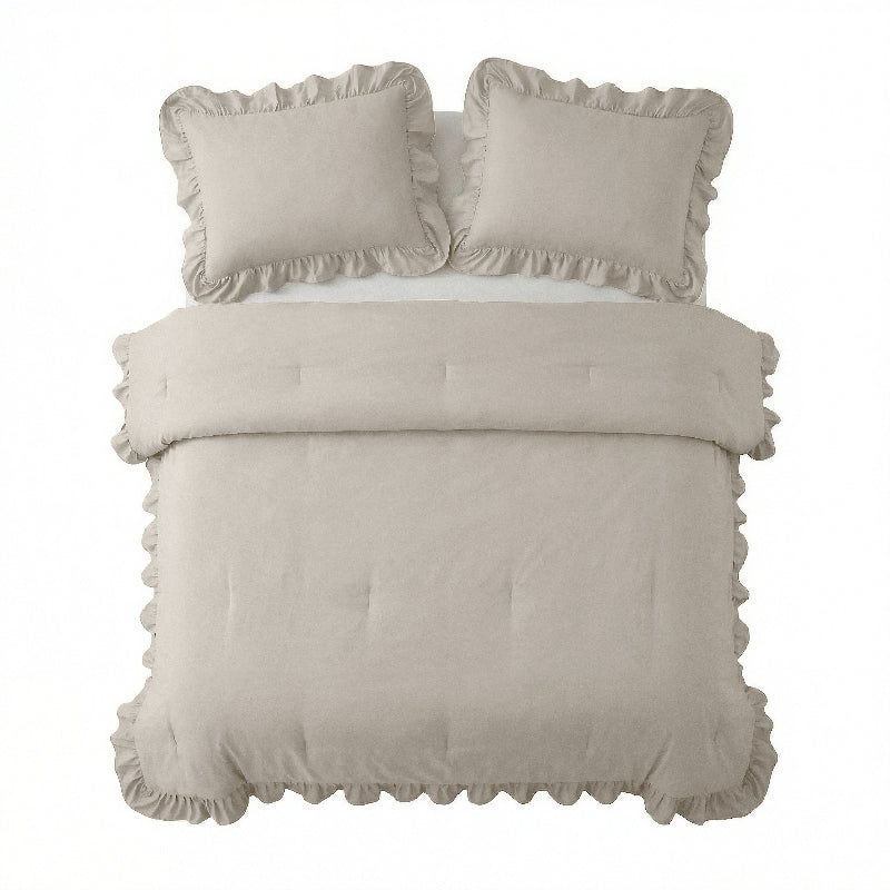 Lazy Dekbed Zonder Overtrek Ruffles - Taupe/Grijs - Image 7