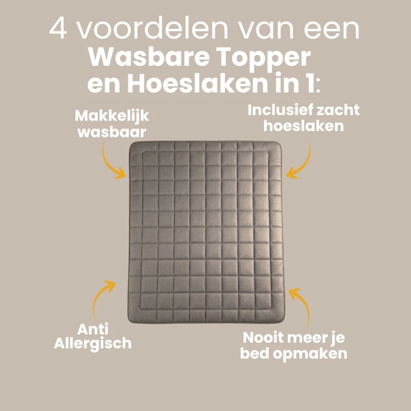 Wasbare Topper & Hoeslaken in 1 – Ultiem Slaapcomfort - Taupe - Image 2