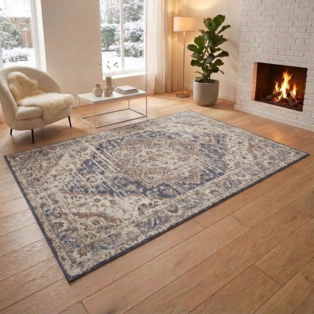 Vloerkleed Vintage Sand - Beige/Blauw